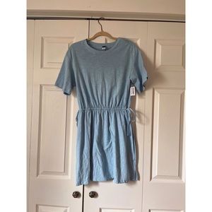 Old Navy Tie Waist T-shirt Dress Light Blue 100% Cotton Above Knee Length